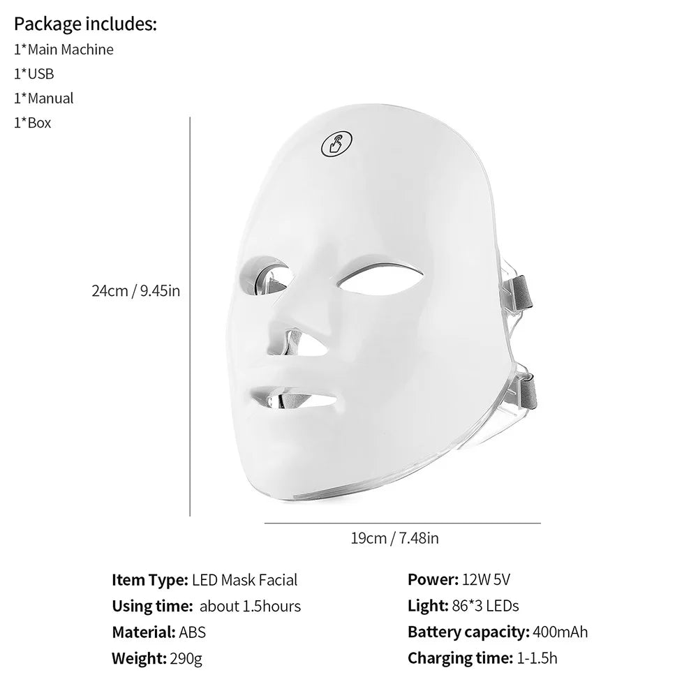 LED Facial Mask – 7 Color Light Therapy for Skin Rejuvenation & Anti-Aging